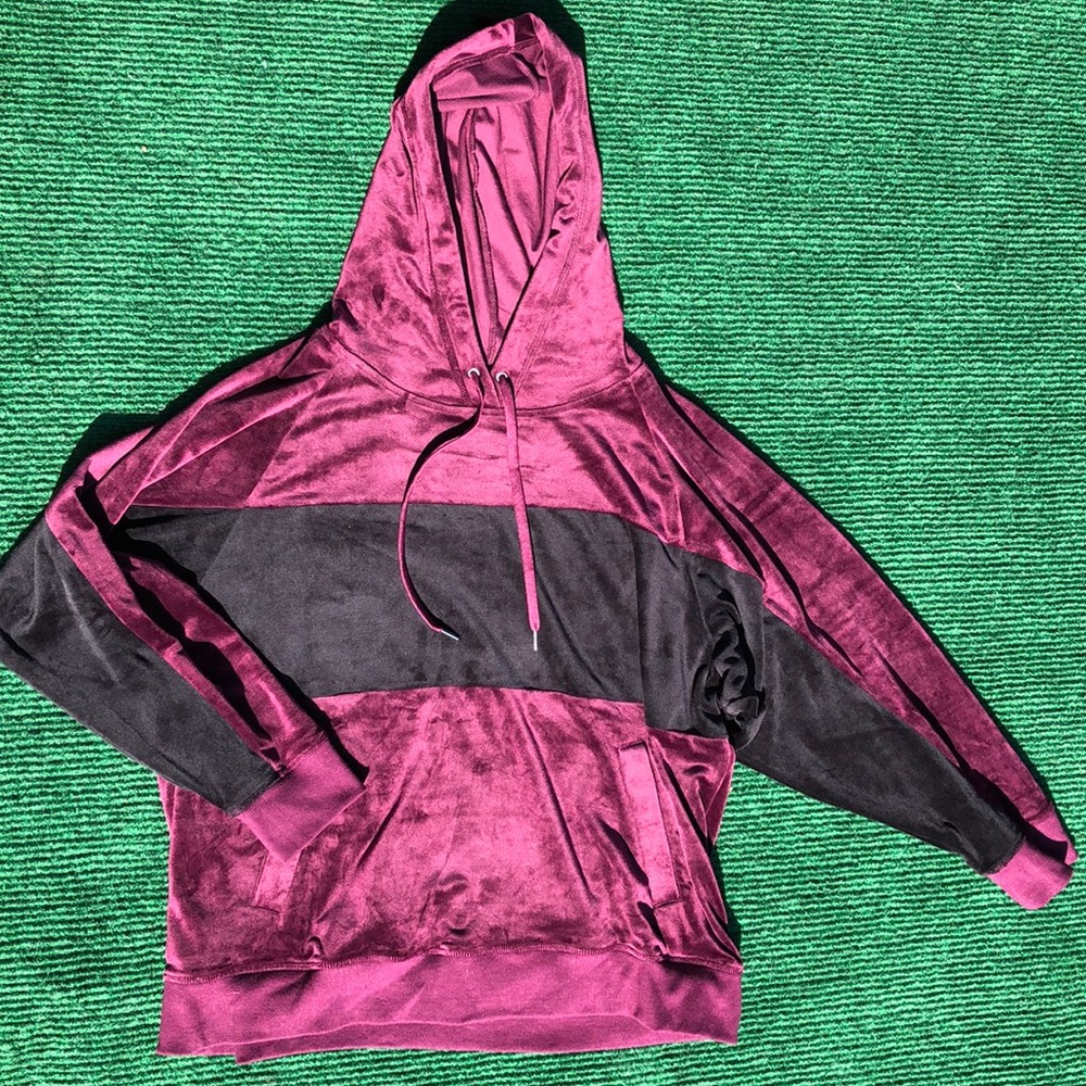 Champion Burgundy and Black Velvet Hooded Sweatshirt